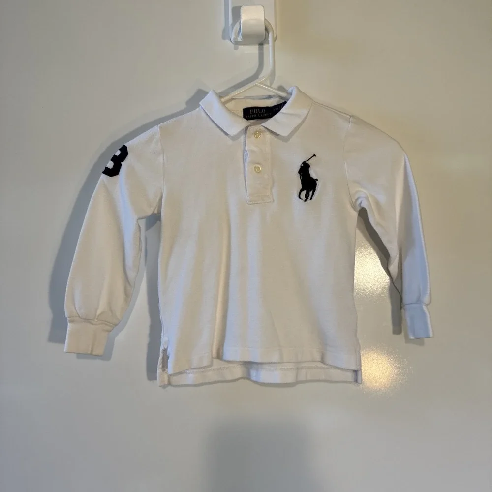 Ralph Lauren Boys White Polo Shirt Size 3 Toddler VGUC Big LOGO - Flawed